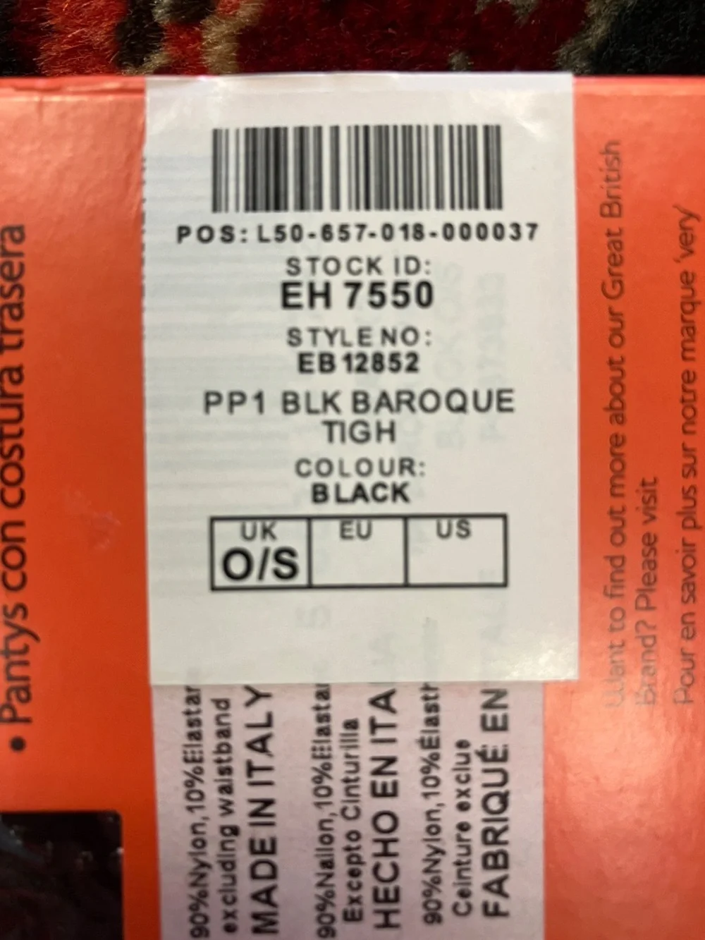 NEW Baroque BlackTights from Pretty Polly UK - One Size - Made in Italy